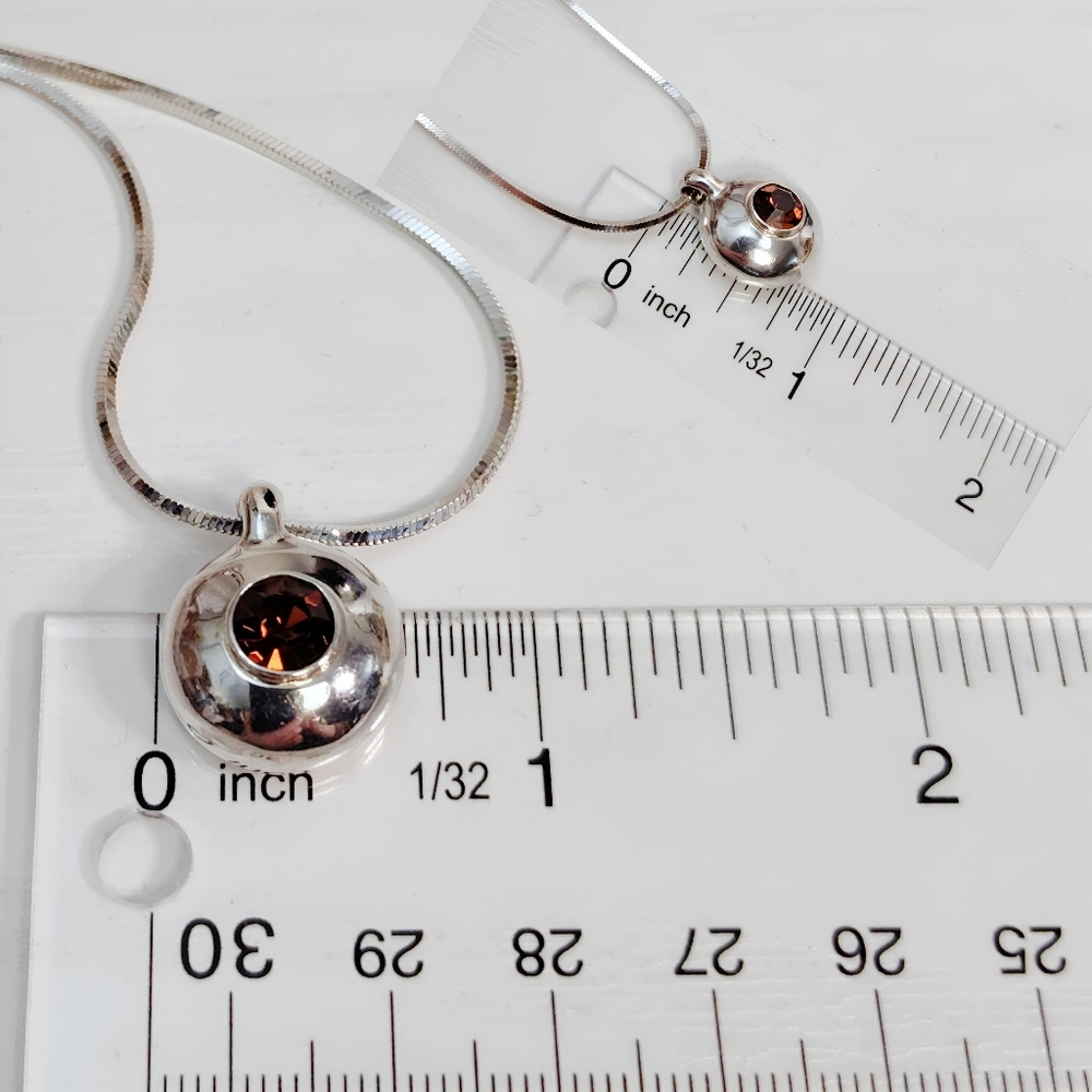Miriam Salat Sterling Silver Faceted Amber Glass Crystal Round Pendant Necklace - Picture 6 of 12